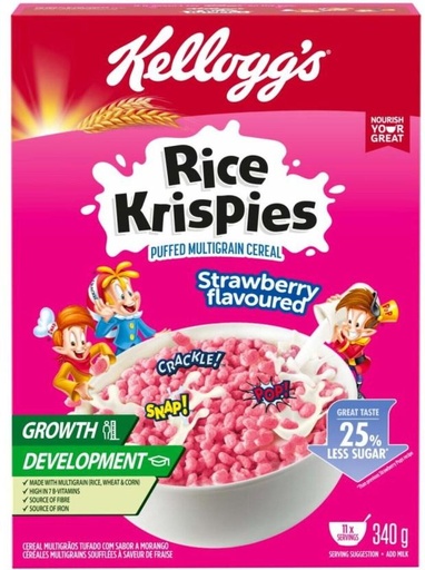 [CFEH7RG6DZYAPA9Z] Kellogg's Rice Krispies Puffed Multigrain Cereal Strawberry Box (340 g)