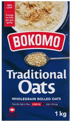 [CFEH26UKMHAUM5QF] Bokomo Whole Grain Rolled Traditional Oats Box (6 x 1 kg)