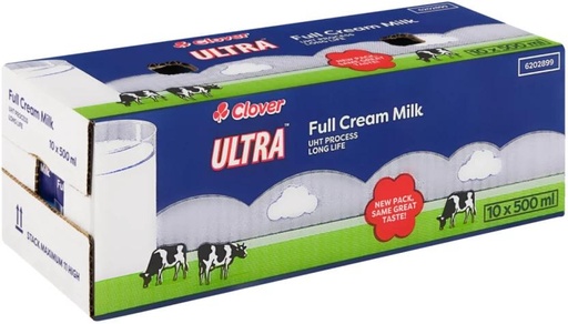 [MLKH2BUETMXYEGYN] Clover Ultra Uht Full Cream Milk (10 x 500 ml)