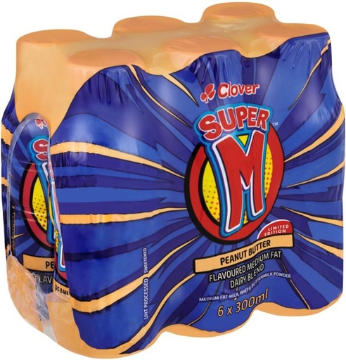 [MLKHFXJTN3XTXQZ2] Clover Super M Flavoured Medium Fat Dairy Blend, Peanut Butter Flavour (6 x 300 ml)