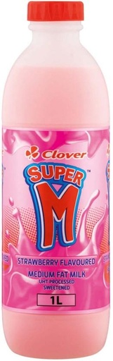 [MLKHFXJTCHHWFZC7] Clover Super M Flavoured Medium Fat Milk, Strawberry Flavour (6 x 1 L)