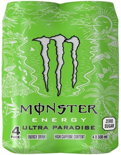 [ESMH26TWJJB8YGYG] Monster Ultra Paradise Energy Drink (Kiwi Lime & Cucumber Flavoured, 4 x 500 ml)