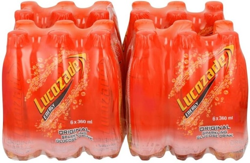 [ESMH26TWZM3EWCBZ] Lucozade Original Sparkling Glucose Energy Drink (Plain Flavoured, 6 x 360 ml)