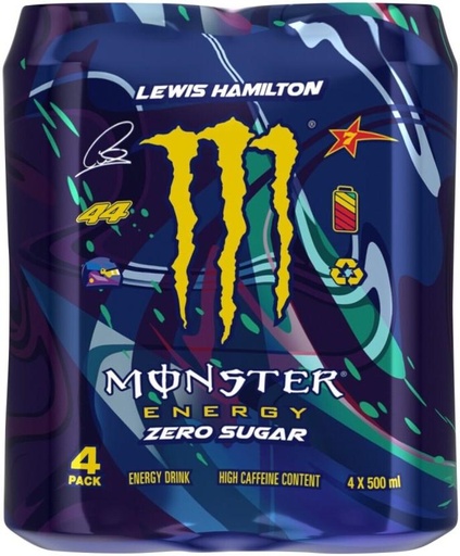 [ESMH26TWTPDVGFVU] Monster Zero Sugar - Lewis Hamilton Energy Drink (Citrus Flavoured, 4 x 500 ml)