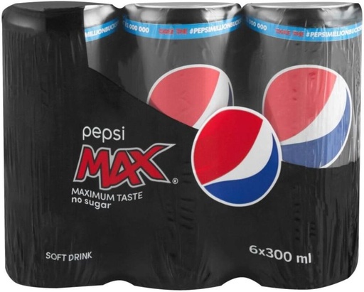 [ADKHYRH8HTPFYPAT] Pepsi Max - Maximum Taste, No Sugar (6 x 300 ml)