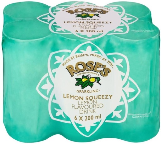 [ADKHYRH89FZQRHDR] Rose'S Sparkling Lemon Squeezy Lemon Flavoured Drink (6 x 200 ml)