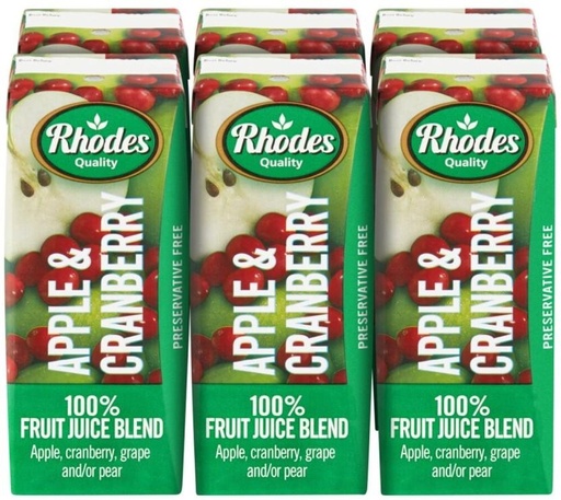 [DKJH26TJFTTSF2ZM] Rhodes Apple & Cranberry 100% Fruit Juice Blend (6 x 200 ml)