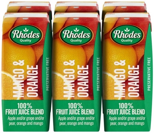 [DKJH26TUQFKFEGZX] Rhodes Mango & Orange 100% Fruit Juice Blend (6 x 200 ml)