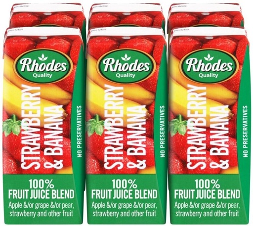 [DKJH26TJCNJYCQGZ] Rhodes Strawberry & Banana 100% Fruit Juice Blend (6 x 200 ml)