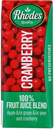 [DKJH26TJUD8M8SGU] Rhodes Cranberry 100% Fruit Juice Blend (24 x 200 ml)