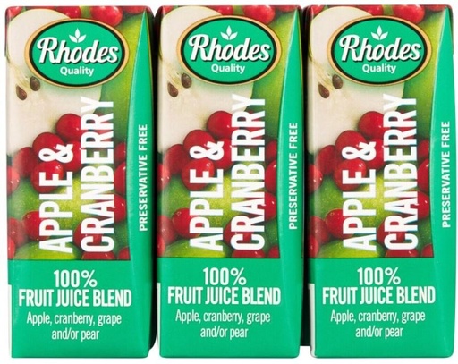 [DKJH26TJGF6WPUZG] Rhodes Apple & Cranberry 100% Fruit Juice Blend (24 x 200 ml)