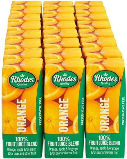 [DKJH26TJHQYQHNQF] Rhodes Orange 100% Fruit Juice Blend (24 x 200 ml)
