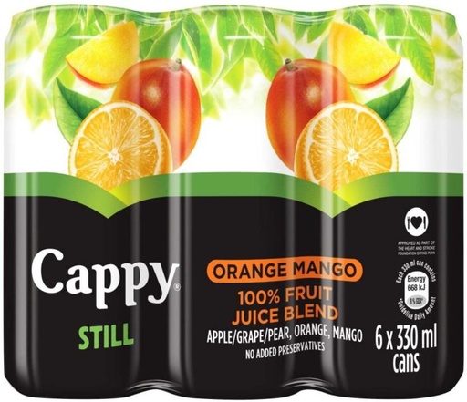 [DKJH26TJYFFZUZEC] Cappy Still Orange Mango 100 % Fruit Juice Blend (6 x 330 ml)