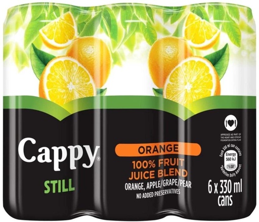 [DKJH26TJPYYQZTTZ] Cappy Still Orange 100 % Fruit Juice Blend (6 x 330 ml)
