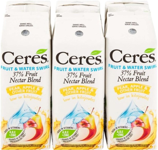 [DKJH26TUJPPY9MG9] Ceres Fruit & Water Swirl Pear, Apple & Other Fruit Nectar Blend (6 x 200 ml)