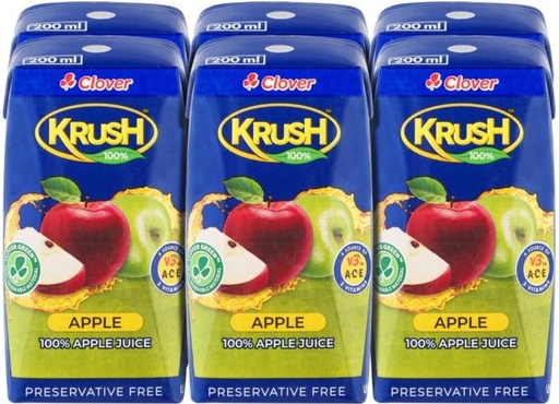 [DKJH7RP3SWZEGMKC] Clover Krush 100% Apple Juice (6 x 200 ml)