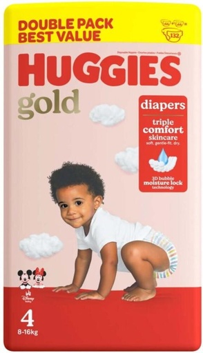 [DIRH532EVGBRUQQT] Huggies Gold Giga Bag Nappies Tape Diapers - 0 (132 Pieces)
