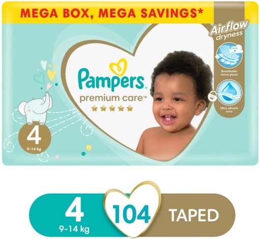 [DIRH4U47PB4FGESH] Pampers Premium Care Mega Box Tape Diapers - M (104 Pieces)