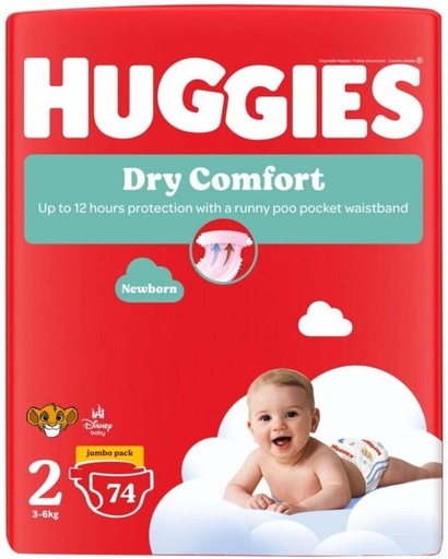 [DIRHCM4HMZ4ZCQQW] Huggies Dry Comfort Jumbo Pack Tape Diapers - 2 (74 Pieces)