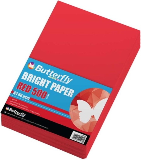 [PPRH4YSJXHTJVRMZ] Butterfly A4 160 gsm Coloured Paper (Set of 1, Red)