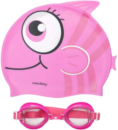 [GGSH27MZJS8ZSJQB] Medley Kids Goggle Cap Combo Swimming Goggles (Pink)