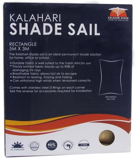 [TNTH5HMWXMNYKES9] Kalahari 5m x 3m Shade Sail Rectangle-1 Tent - For Home, Office, School (Beige)