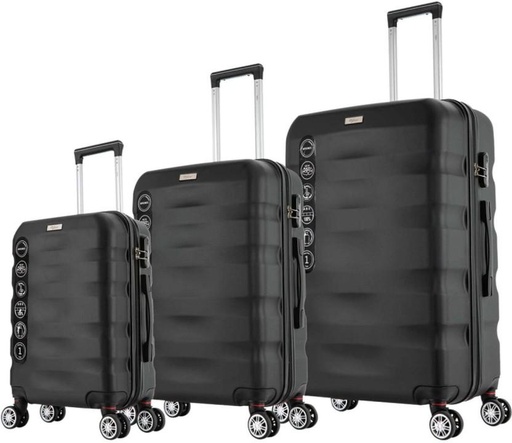 [STCHFXFAGZVBBXYT] Mykonos Abs Trolley Set 3Piece Black Check-in Suitcase 4 Wheels - 28 inch (Black)