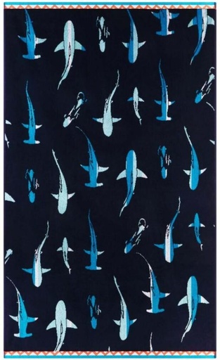 [BTWH7JW9RKGWANXC] Colibri Velour Shark Hunt Cotton Beach Towel (Multicolour, 150 cm x 90 cm)
