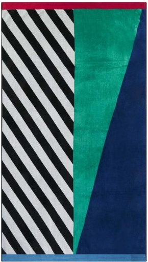 [BTWH7JW93GBQWCGJ] Home Living Velour Colour Block Cotton Beach Towel (Multicolour, 180 cm x 100 cm)
