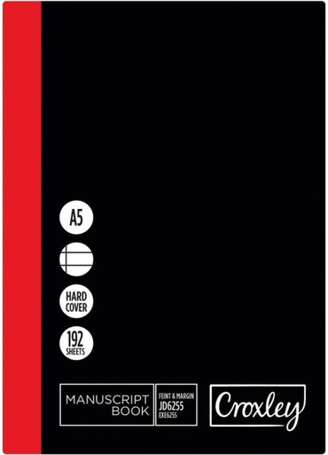 [DNBH2YZ5GFFJFXPQ] Croxley Manuscript Book A5 Note Book Feint and Margin (Black)