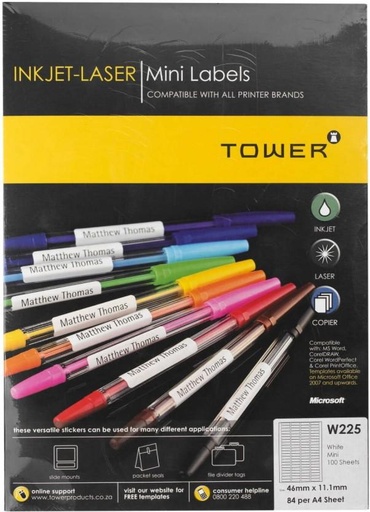 [PLBHFXBPEUH93PEH] TOWER Mini Inkjet-Laser Labels 46 x 11.1 mm Self Adhesive Paper Label (Multicolor)