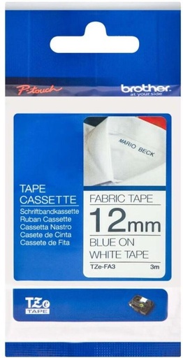 [CTDH2F352KXQH8X6] Brother TZe-FA3 Blue on White Iron-On Fabric Tape Labeling Hand-held Adhesive Tape Tape (Manual) (Set of 1, Multicolour)