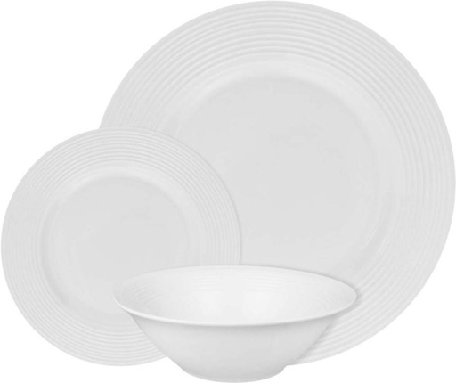 [DNNH3AGRBZ6YNPRG] Basic White Ceramic Ribbed Dinner Set 12 piece Dinner Set
