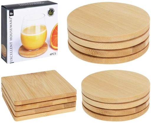 [COAH7TQ3WRHBDJNY] Excellent Houseware Round Wood Coaster Set (Pack of 4)