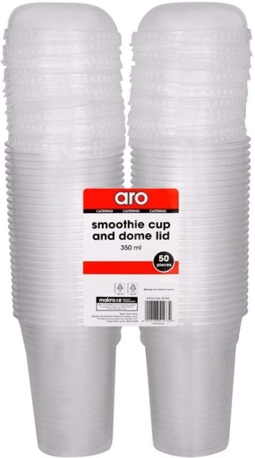 [GLSH5YJ7JPEUD5ME] ARO (Pack of 50) Fruit Cup & Dome Lid Water/Juice Glass Set (350 ml, White)