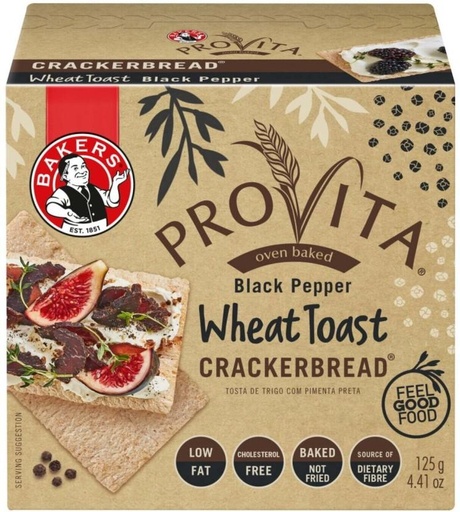 [CKBHFU6BZNXFSEGP] Bakers Provita Black Pepper Wheat Toast Cracker Bread Bakery Biscuit (125 g)