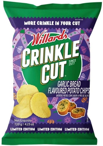 [CPSH4S5FSHYJQQWV] Willards Crinkle Cut Garlic Bread Flavoured Potato Chips (1 x 125 g)