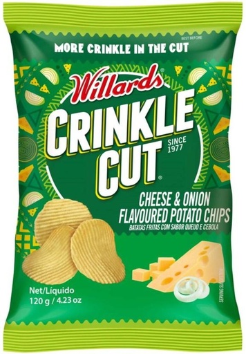 [CPSH4S5FZQBBH9FZ] Willards Crinkle Cut Cheese & Onion Flavoured Potato Chips (1 x 120 g)