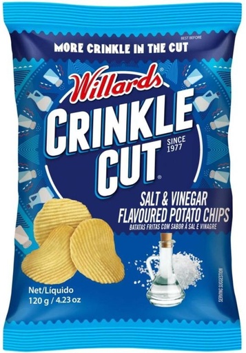 [CPSH4S5FW9NGEVBB] Willards Crinkle Cut Salt & Vinegar Flavoured Potato Chips (20 x 120 g)
