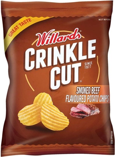 [CPSH4S5FWTS2G6XC] Willards Crinkle Cut Smoked Beef Flavoured Potato Chips (48 x 30 g)
