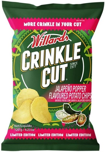 [CPSH4S5FGB7G7HTB] Willards Crinkle Cut Jalapeno Popper Flavoured Potato Chips (20 x 125 g)