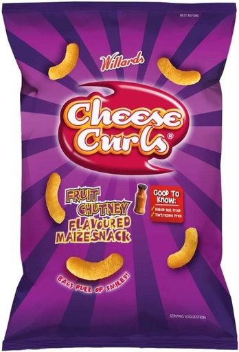 [CPSHBY57WKHQF6GA] Willards Cheese Curls Fruit Chutney Maize Snack (22 x 90 g)