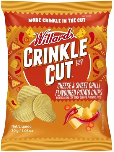 [CPSH4S5FGTQHWZUW] Willards Crinkle Cut Cheese & Sweet Chilli Flavoured Potato Chips (48 x 30 g)