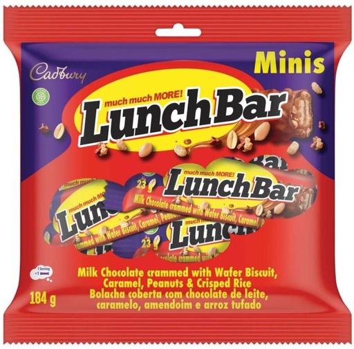 [CHOH7TYUZPPQZZ4Z] Cadbury Lunch bar Milk Chocolate Bars (184 g)