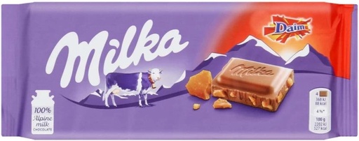 [CHOH26QXHRFKY7JK] Milka Daim Almomd Caramel Crunch Alpine Milk Chocolate Slabs (100 g)