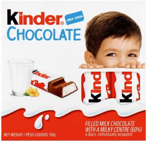 [CHOH26PGQNYNKTVA] Kinder Chocolate 4 Piece Milk Chocolate Bars (50 g)