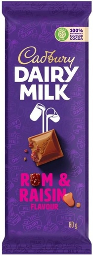 [CHOH26PHUBJYHNHH] Cadbury Dairy Milk Rum and Raisin Flavour Milk Chocolate Slabs (80 g)