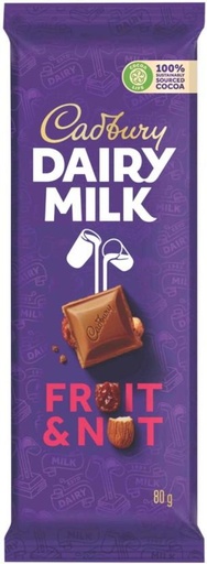 [CHOH26PHH6MFRZ4T] Cadbury Dairy Milk Fruit and Nut Fruit and Nuts Chocolate Slabs (24 x 80 g)