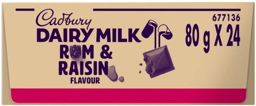 [CHOH26PHGCKZRZFN] Cadbury Dairy Milk Rum and Raisin Flavour Milk Chocolate Slabs (24 x 80 g)