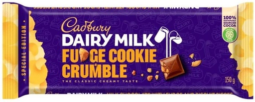 [CHOHCZFF9Z5TZZ6V] Cadbury Dairy Milk Fudge Cookie Crumble Milk Chocolate Slabs (150 g)